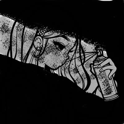 a realistic girl spray painting