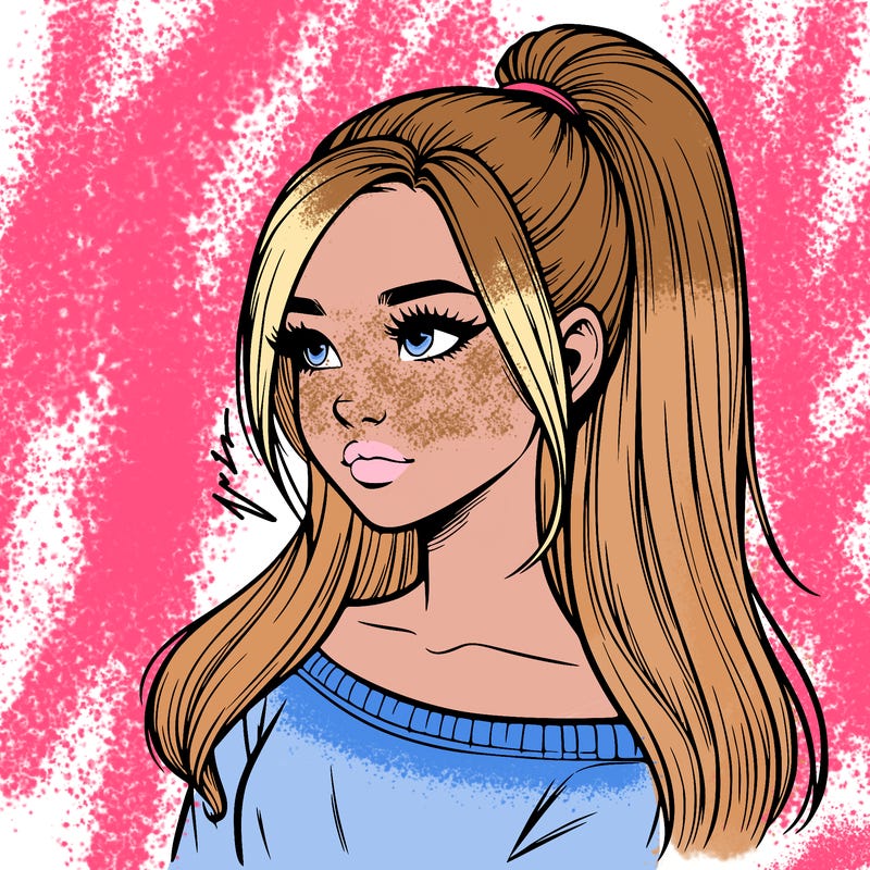 realistic girl with a high ponytail