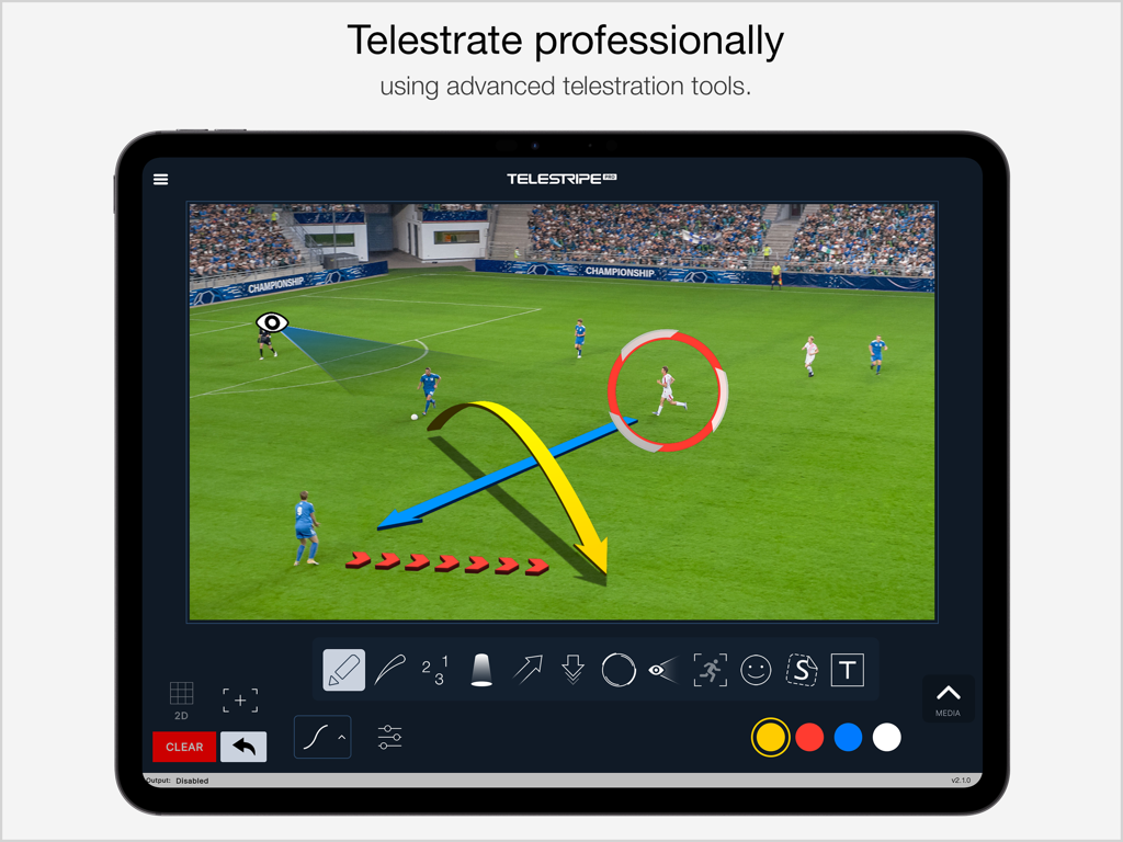 Telestripe - Telestripe iPad app interface with soccer match annotations and drawing tools