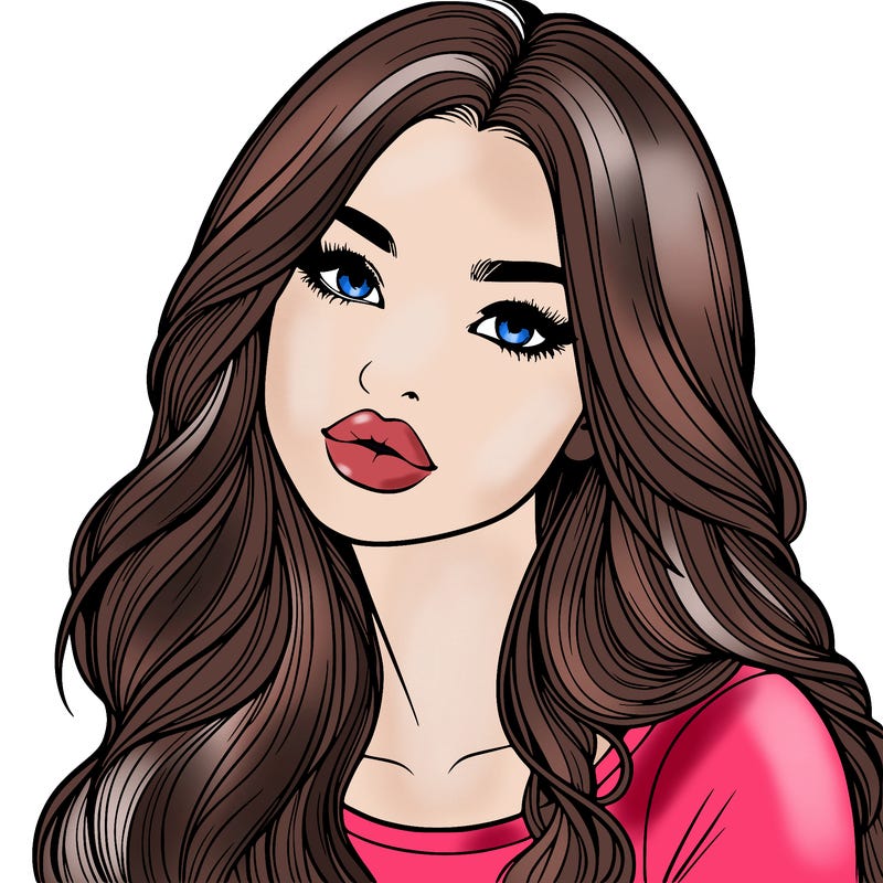 realistic girl with hair on her hair and lips