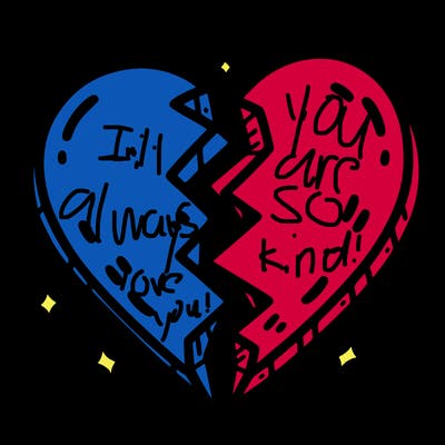 split in half heart