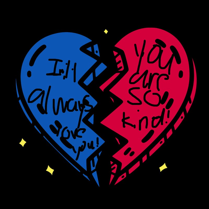split in half heart