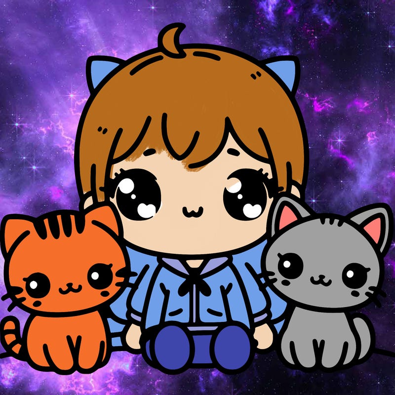 kawaii baby with two kawaii cats