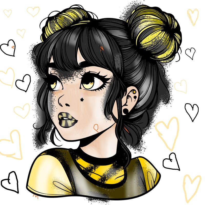 realistic girl with spacebuns