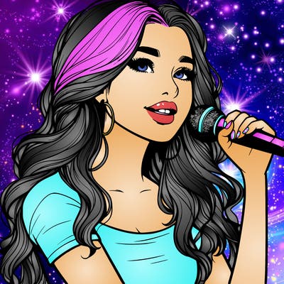 realistic pretty teenage girl singing