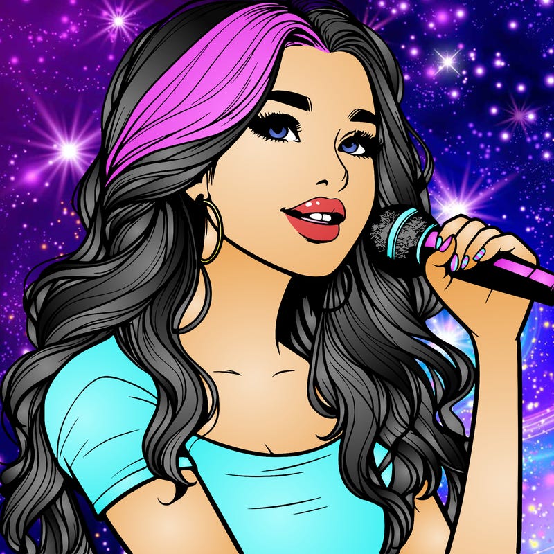 realistic pretty teenage girl singing