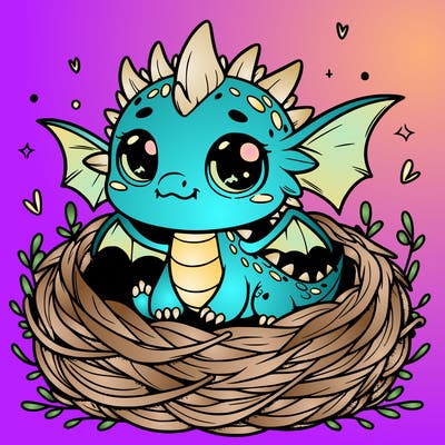 cute baby dragon n a nest
