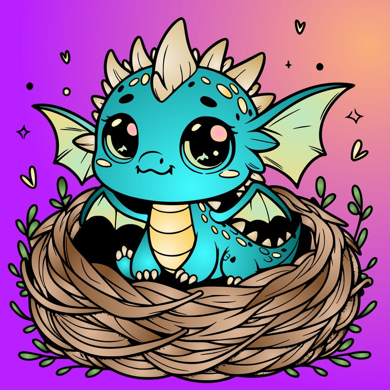 cute baby dragon n a nest