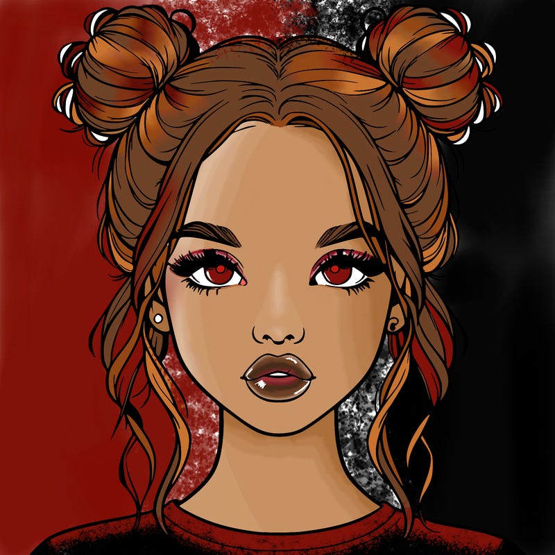 realistic girl with two buns in hair and lips