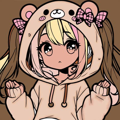 cute anime girl with ponytails and a cute bear hoodie