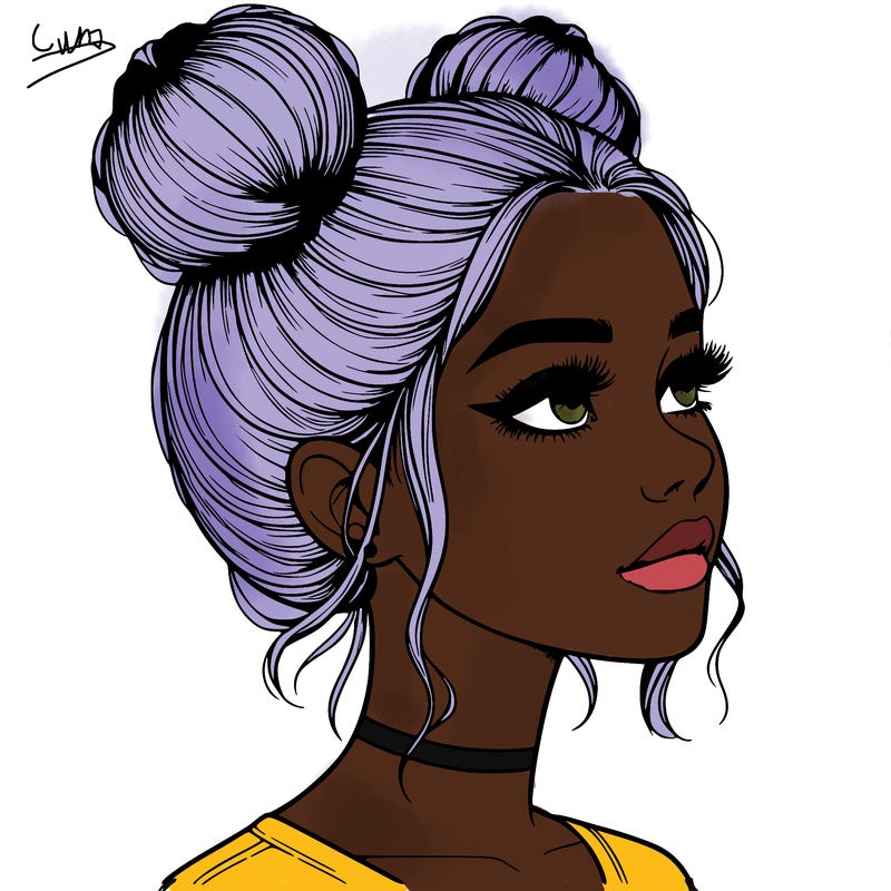 realistic girl with buns on the top of her head