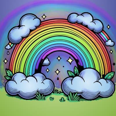 realistic rainbow and clouds