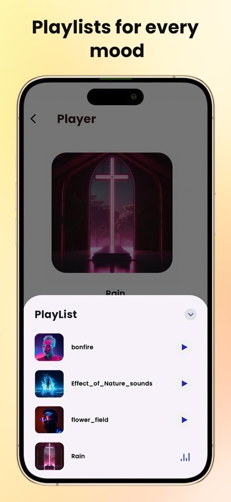 Rocks Music Player 인터페이스, 다양한 분위기에 맞는 사용자 정의 재생 목록 표시