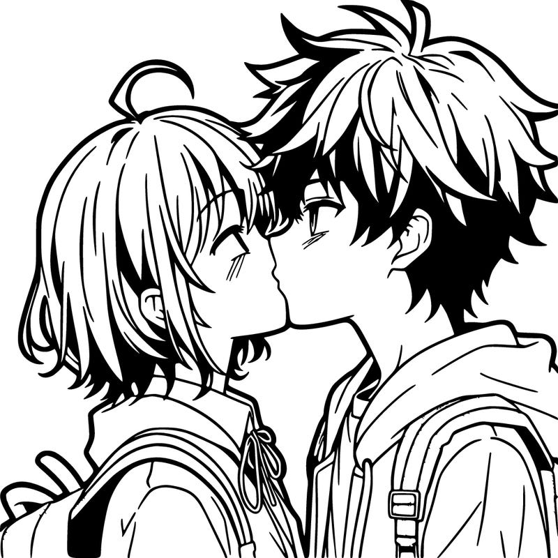 anime boy and girl kissing
