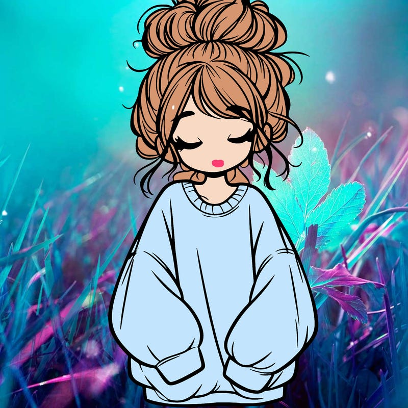 girl with baggy sweatshirt and messy bun