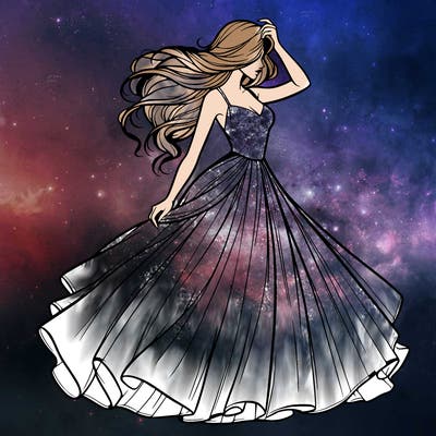 realistic woman with dress flowing in the wind