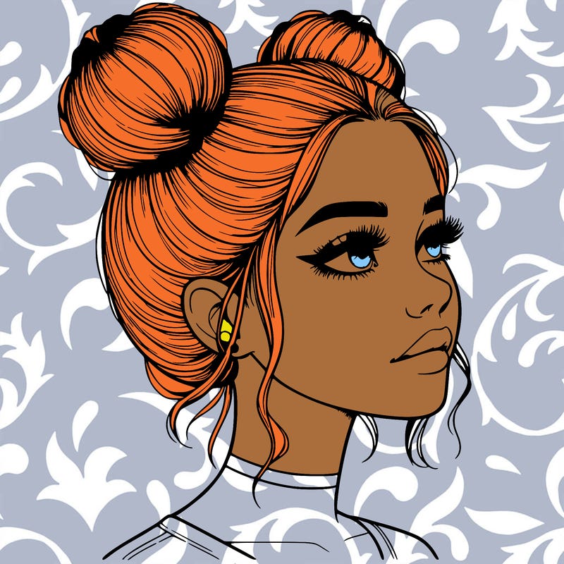 realistic girl with buns on the top of her head