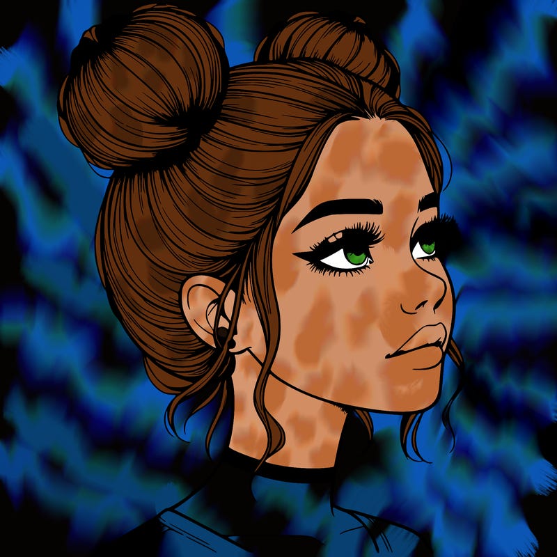 realistic girl with buns on the top of her head