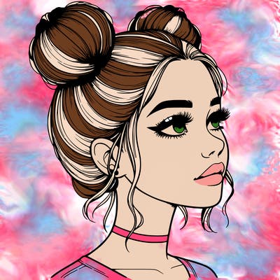 realistic girl with buns on the top of her head