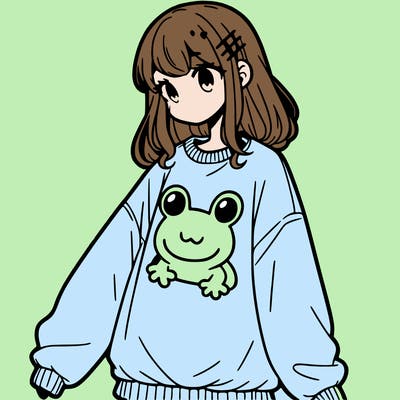girl wearing frogging sweatshirt