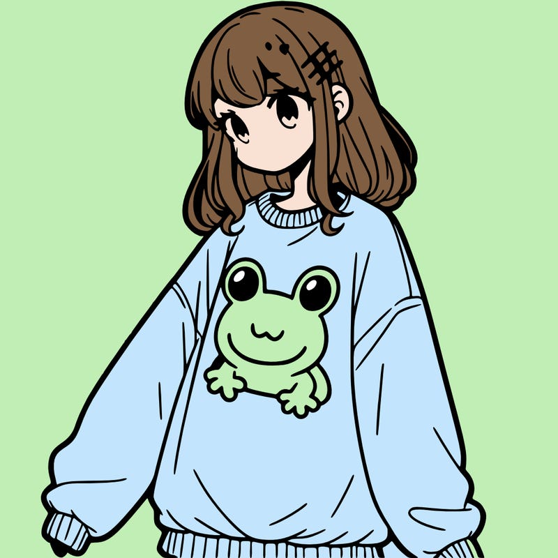 girl wearing frogging sweatshirt