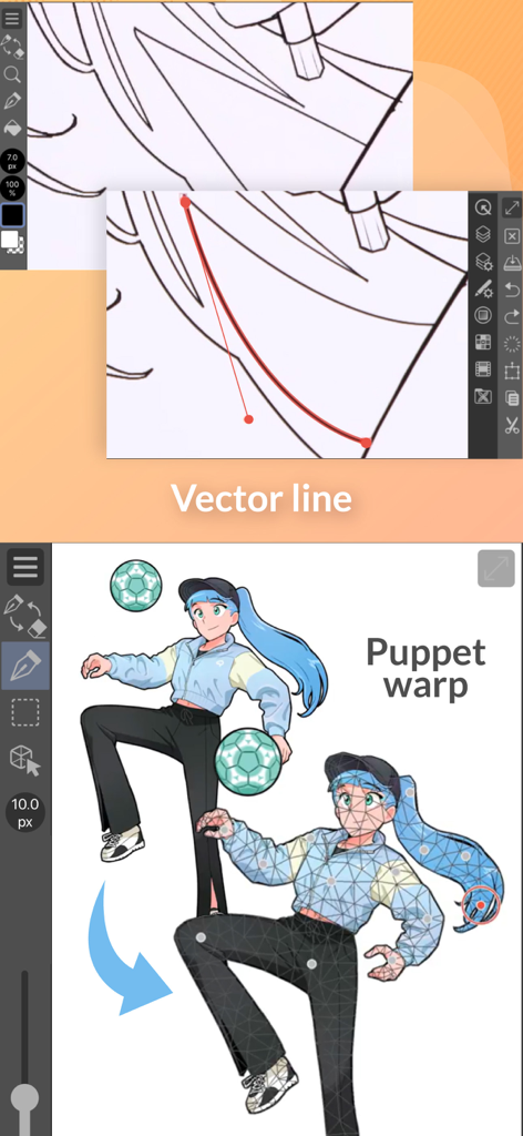 Clip Studio Paint for iPhone - Clip Studio Paint for iPhone demonstration of vector line editing and puppet warp posing features