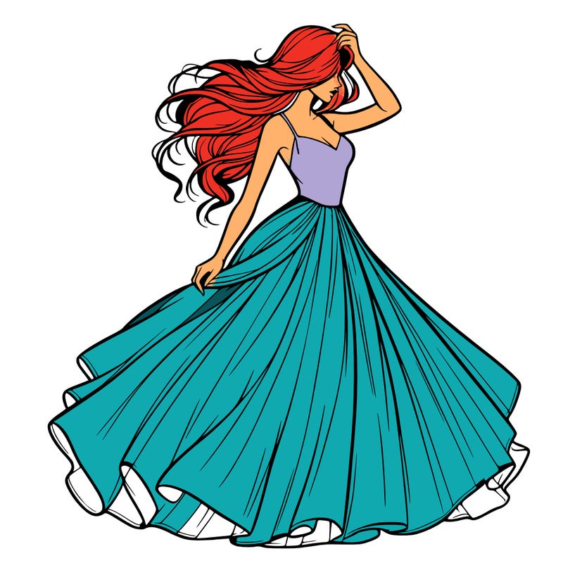 realistic woman with dress flowing in the wind