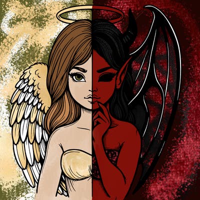 realistic angel half demon