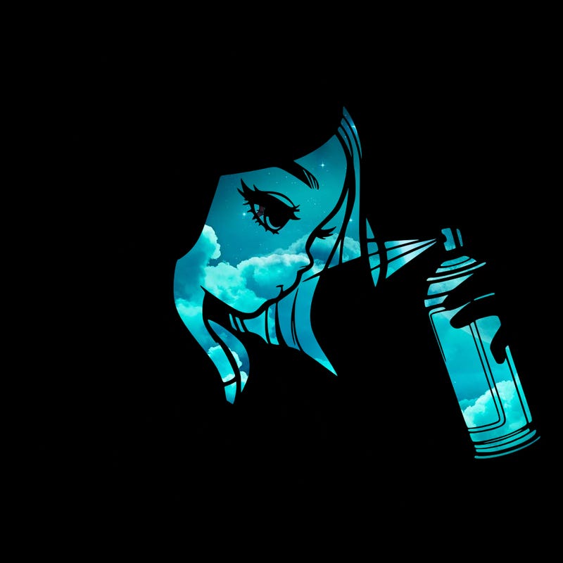 a realistic girl spray painting