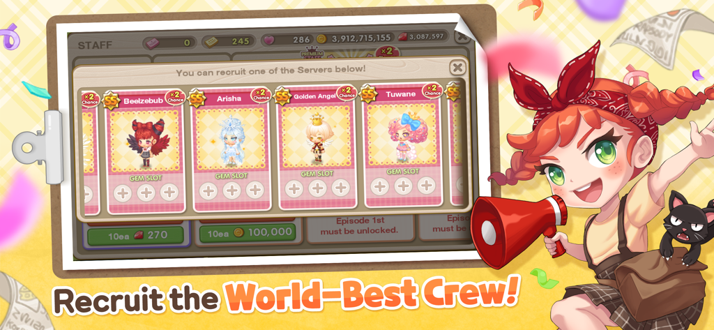 My Secret Bistro - Tela de recrutamento de membros da equipe no jogo móvel My Secret Bistro