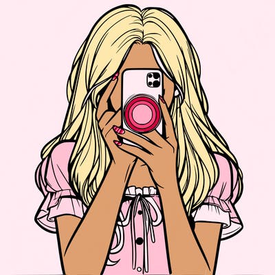 a realistic girl holding her phone taking pictures