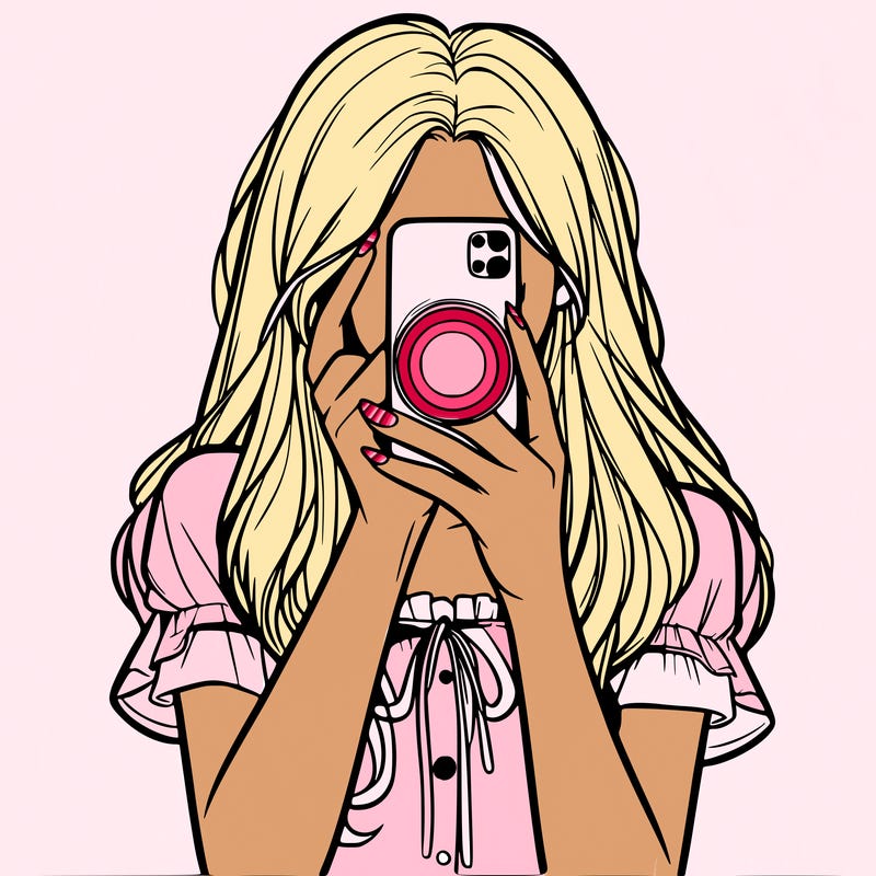 a realistic girl holding her phone taking pictures