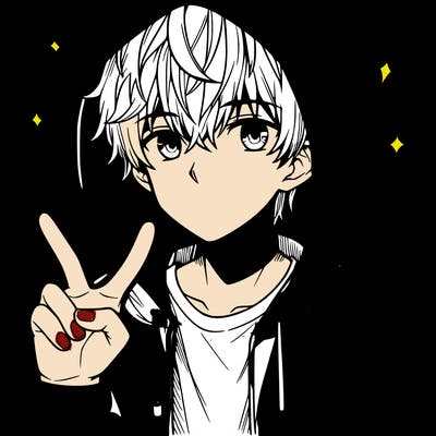 teenage manga boy in a hoodie, doing ✌