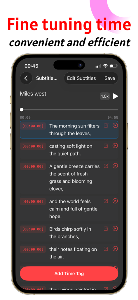 LRC Lyrics - Lyric Master Tool - LRC Lyrics app interface for fine tuning and synchronizing lyric timestamps