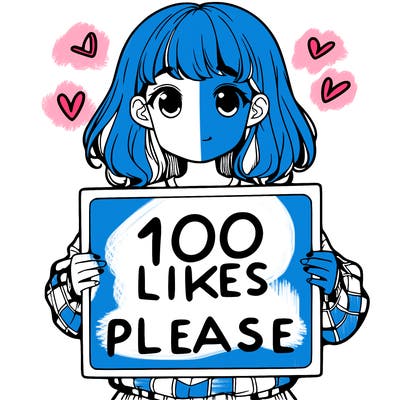 a girl holding a sign saying 100 likes please