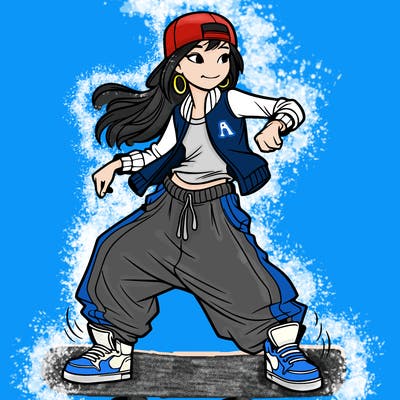 teenage girl doing street dance in baggy clothes