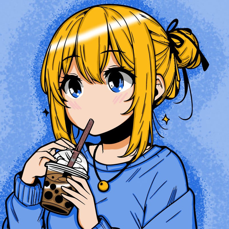 manga character drinking boba