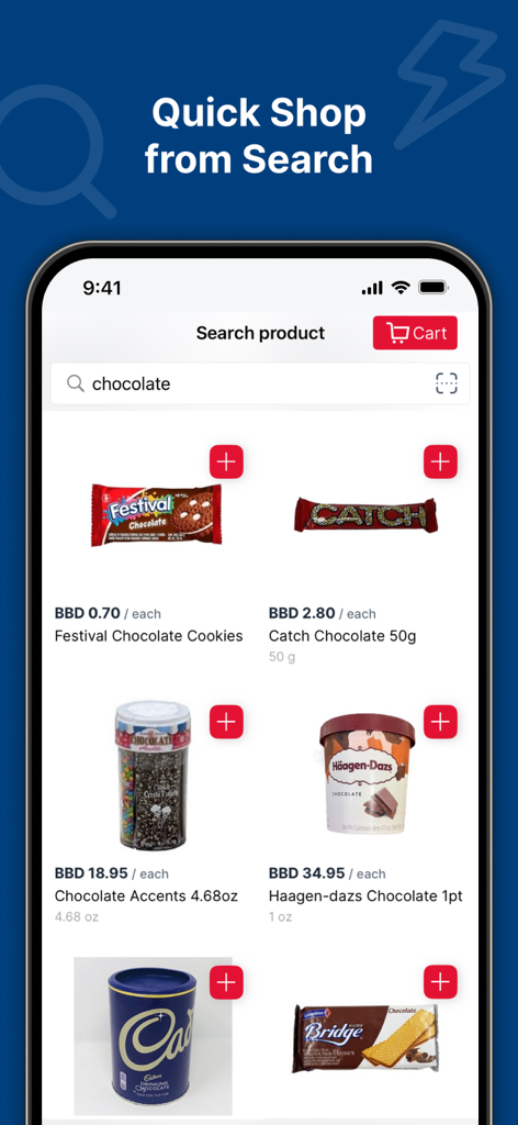 iMart Stores - Product search results for chocolate on the iMart Stores mobile app