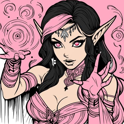 realistic scary beautiful elf sorceress casting spell