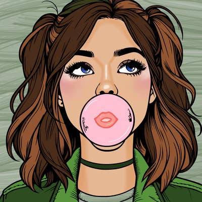 realististic girl blowing bubble -gum