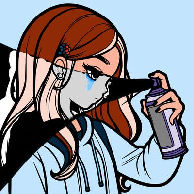 a realistic girl spray painting