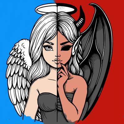 realistic angel half demon