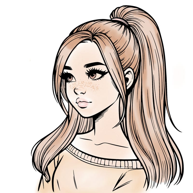 realistic girl with a high ponytail