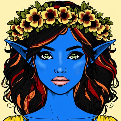 realistic female elf with flower crown