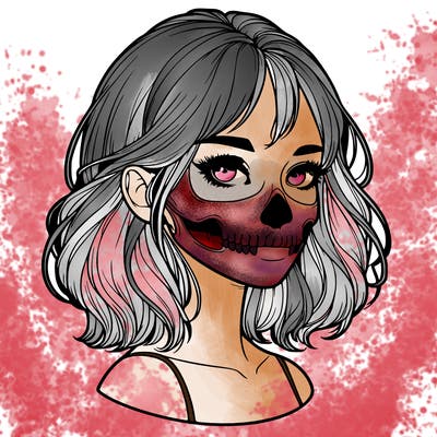 realistic girl with skull