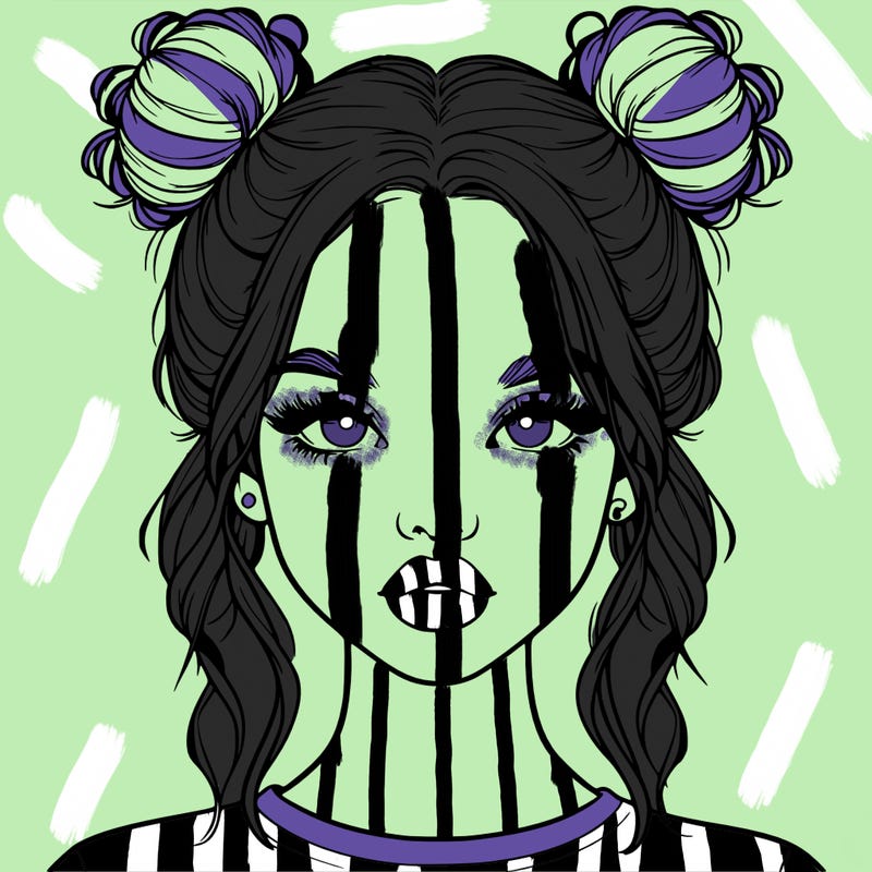 realistic girl with two buns in hair and lips