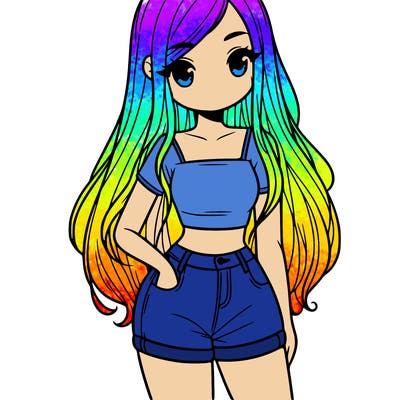 a girl with long hair wearing a crop top and shorts