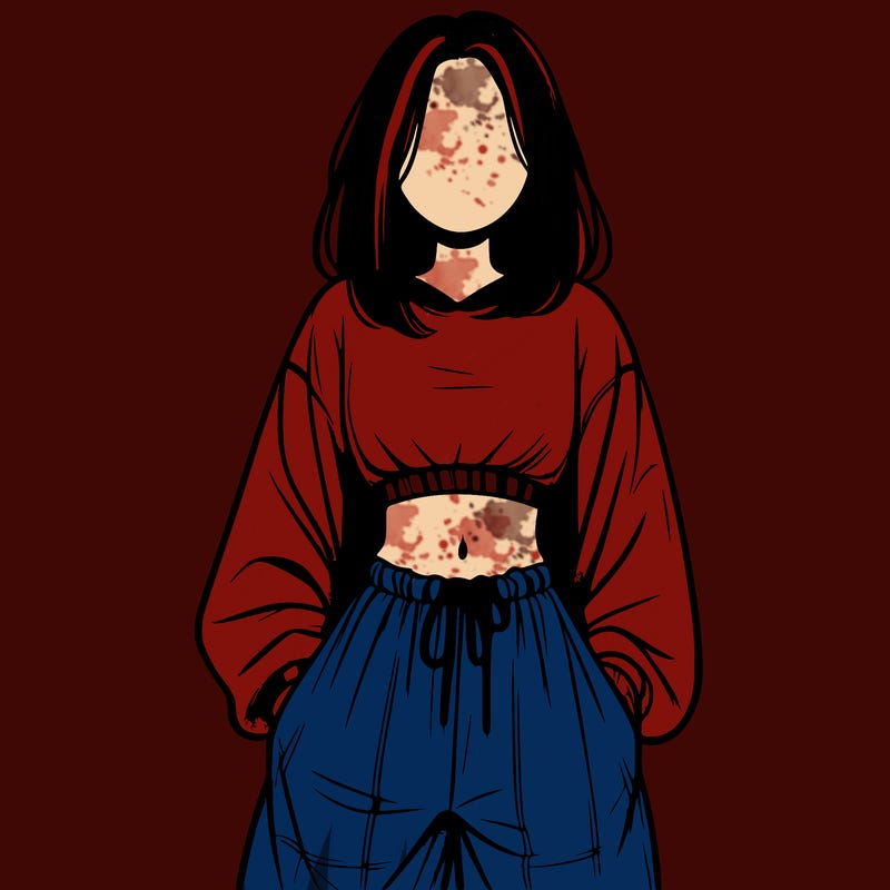 realistic girl faceless with baggy pants and a crop top