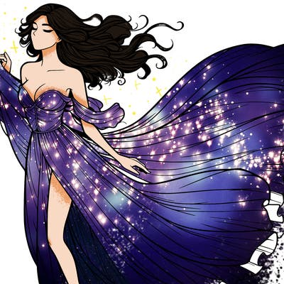 realistic woman in dress flowing the the wind