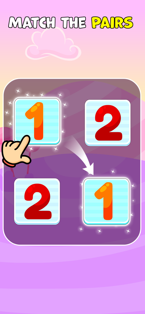 Kids learning to match pairs of numbers in an educational math app